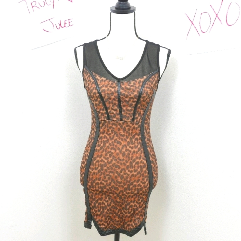 Alt. B Leopard Faux Leather Trim Dress